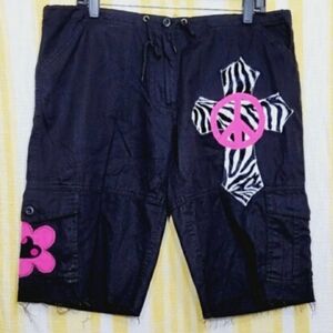 Rothco Black Cargo Shorts with Pink Zebra Peace Patch